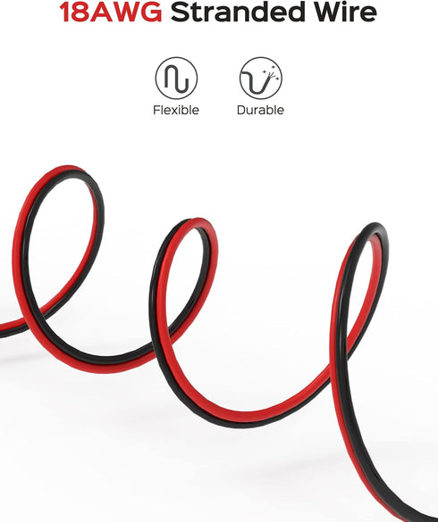 18AWG 2 Wire Electrical Cord, JACKYLED 2 Conductor 10M/32.8ft Wire for LED Strips, 12V/24V DC Cable