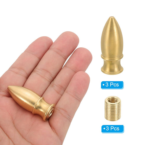 PATIKIL 16 40mm 3 Set x Lamp Finials Caps Knob, Solid Brass Tip Lamp Shade Top Decoration Screw Cap Nuts with Brass