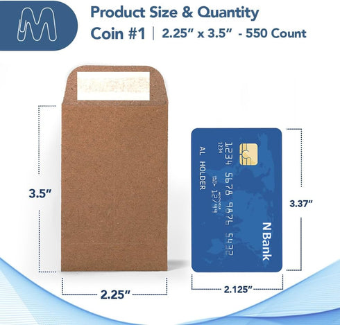 MOS #1 Coin Envelopes – 2-1/4" x 3-1/2" Brown Self-Seal Coin Envelopes #1 (550 Count) – Savings Challenge, Money Envelopes for Cash, Cash Envelopes for Budgeting, Money Saving Envelopes, Seed Storage