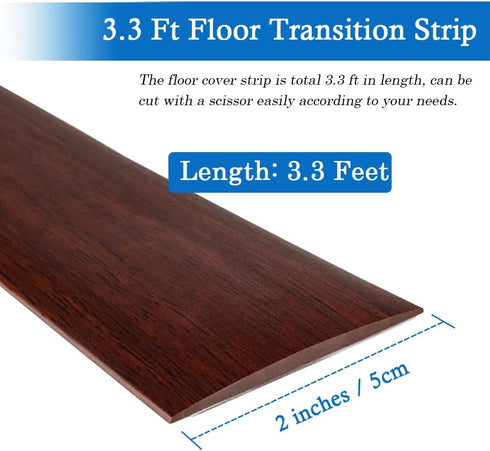 Floor Transition Strip, Self Adhesive Flooring Cover Strips, 2" Wide Vinyl Floor Flat Divider Strip, Elegant Wood Grain