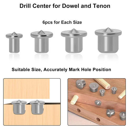 24PCS Dowel Centering Pins for Woodworking - Steel Drill Center for Dowel and Tenon Transfer (1/4", 5/16", 3/8", 1/2")