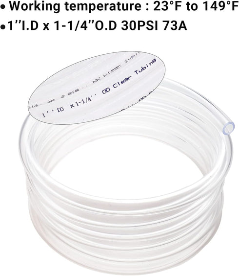 1’’ ID × 1-1/4’’ OD - 5 ft Clear Plastic Vinyl Tubing, Flexible PVC Hose for Transfer Water Air Oil