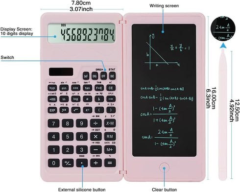 Scientific Calculators for Middle School & High School, Solar and Battery Power with Notepad, 10 Digits Digital (Pink)
