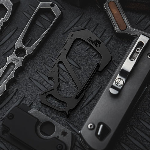 KeyUnity KS00BK Carabiner Clip Multitool - Stainless Steel 7 Tools in 1 | Quick Release Clasp | Wrench | Screwdrivers |