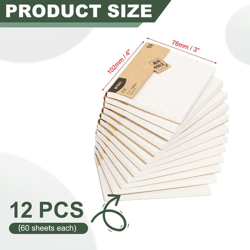 M&G Sticky Notes, 3 x 4 Inch, 12pcs Self-Stick Note Pads for Home Office, Strong Sticking Power, White with Lines