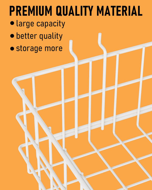 4 Pack Set, 4 INCLY Pegboard Baskets Bins Size Square Style Metal White Wire Basket for Any Peg Board Organizing Tools