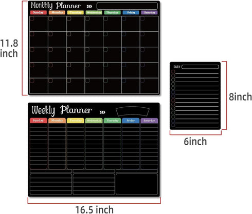 Hivillexun Magnetic Black Dry Erase Calendar White Board Set (3-Pack) for Home & Office, Includes 8 Markers