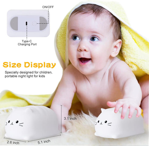 7-Color ZKLiLi Night Light, Cute Cat Nursery Lights USB Rechargeable Cat Lamp Nightlight Birthday Christmas Gift