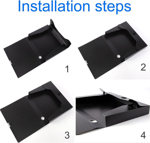HUA JIE A4 Storage File Boxes, Foldable Plastic Archives Cases, Large Capacity, Thickened to 5.8cm, Black (Pack of 4)