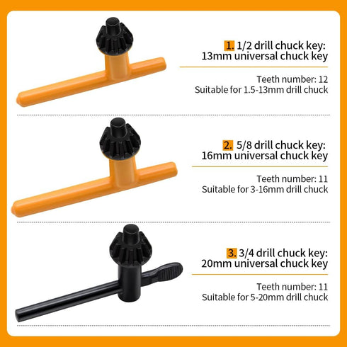 Drill Chuck Key Wrench, 6 Sizes Replacement Drill Clamping Wrench for Electric Drill Clamping Tool