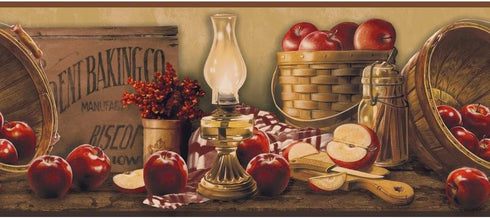 York Wallcoverings KE4914BD Apple Basket Border, Beige/Burgundy