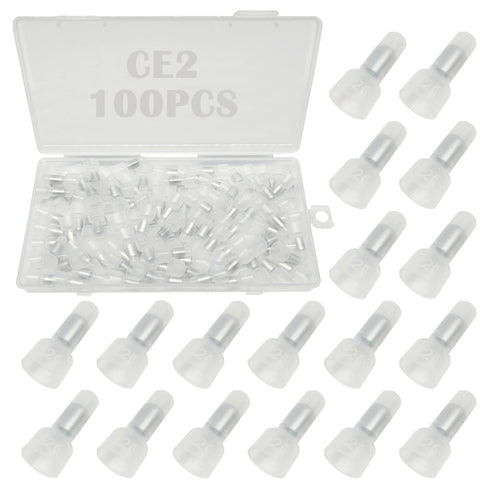 100PCS Nylon Closed End Crimp Terminal 16-14AWG Wire End Caps for Electrical Car Audio Wire Connectors CE2