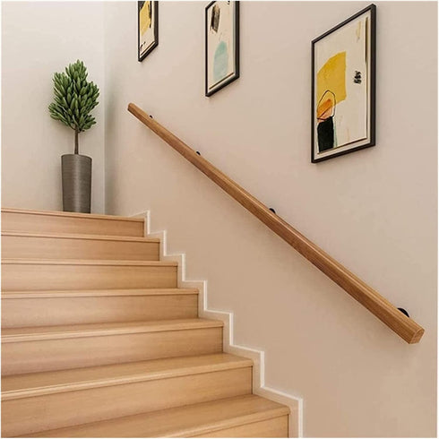 ALDEPO 30-600Cm Non-Slip,300Cm/119In Grab Bars Handrail Wooden - Complete Kit, Corridor Non-Slip Stair Railings Support