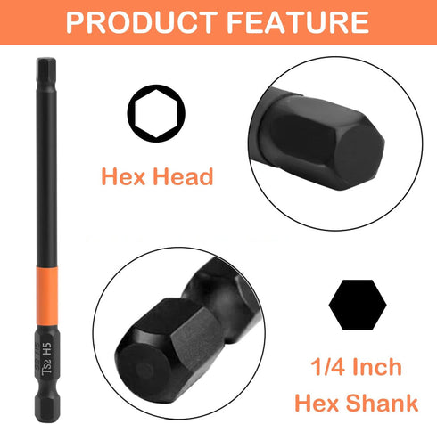JONMON Allen Wrench Screwdriver Bits - H2-H6 Quick Change S2 Steel Magnetic Hex Head Impact Drill Bits