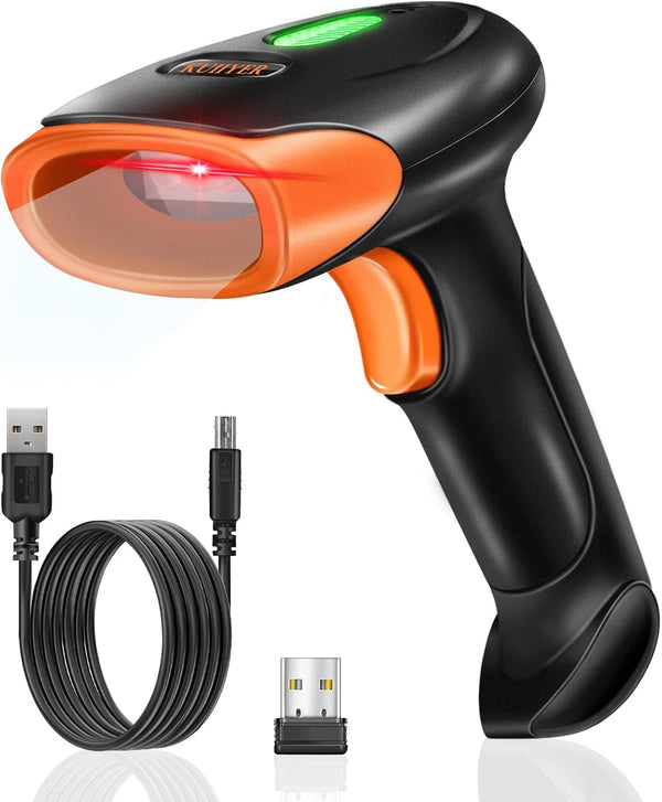 KUIIYER Wireless Barcode Scanner, 2D QR 1D Bar Code Scanners Handheld Barcode Reader