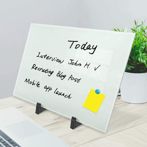 ZHIDIAN Magnetic Small Glass Whiteboard, 14x10" Portable Tempered Glass Dry Erase Board with Adjustable Stand