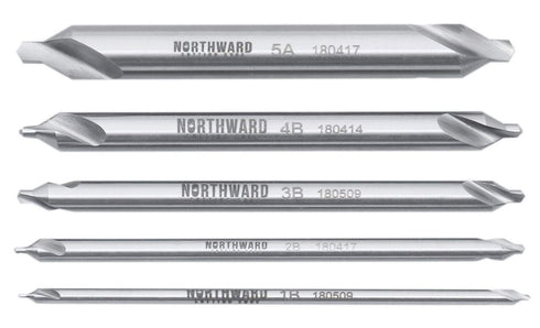 Accusize Industrial Tools 5 pc H.S.S. M2 Long Series Center Drill Set, 4'' OAL, 3560-1001