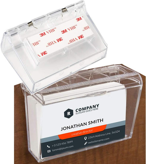 Wall Mounted Acrylic Business Card Holder with Cover, Hinged Lid, Outdoor, Fits 60, Clear