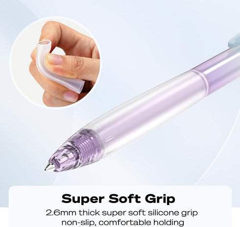 WRITECH Retractable Gel Ink Pens, 0.7mm Black-Ink Aesthetic Gradient Color Barrel, Soft Grip Medium Point 5ct