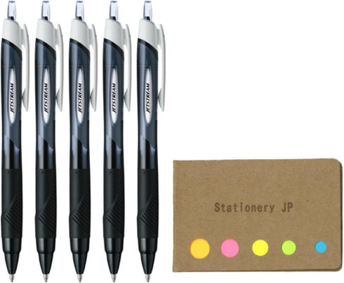 Jetstream Retractable Ballpoint Pen, Bold Point 1.0mm, Black Ink, 5-Pack with Sticky Notes Value Set