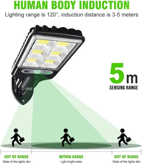 POAHUDT 1200W LED Solar Flood Light Motion Sensor Security Wall Street Yard Outdoor Lamp