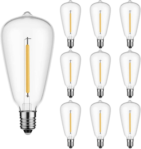 Couah 10 Pack Edison LED Light Bulbs, 0.6 Watt E12 Screw Base, Shatterproof ST38 Clear Plastic, Warm White