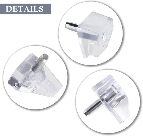 BokWin 20Pcs 3mm (1/8 Clear Shelf Support Pegs in) Plastic Cabinet Clips Holder, Book Shelf Holder Pins for Kitchen