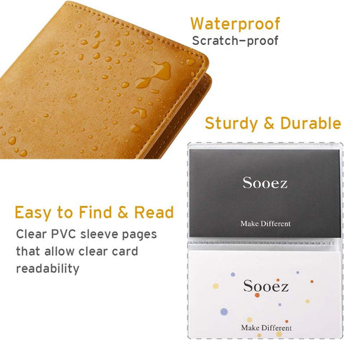 Sooez Leather Business Card Book Holder Organizer, 240 Capacity PU Name Card Storage File for Men Women