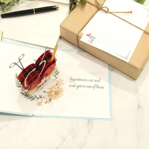 CUTE POPUP Medical Thank You Card with Superhero Heart Design, Premium Handmade Gift for Nurse, Doctor, Healthcare