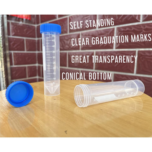 LAMPPE 10 Piece 50ml Plastic Vial Tube with Screw Caps, Leakproof Aquarium Water Test Tube Replacement