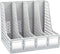 ZQS Magazine File Holder, Sturdy Plastic Binder Organizer for Office Storage, 4 Vertical Compartments, Desktop