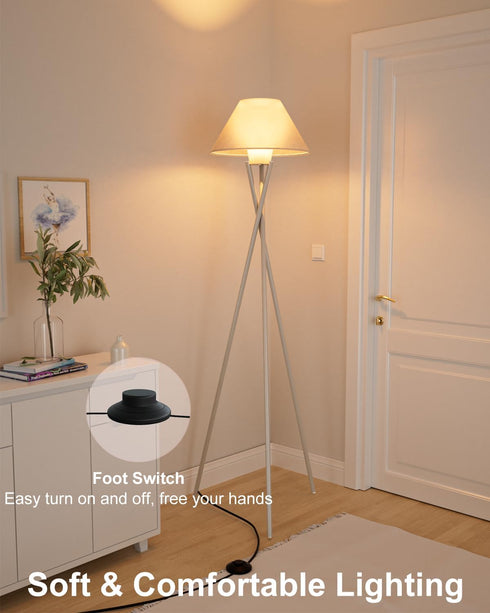E26 Bulb Tripod Floor Lamp, White Standing Lamps with Included, Mid Century Modern Tall Lamps for Living Room Bedroom