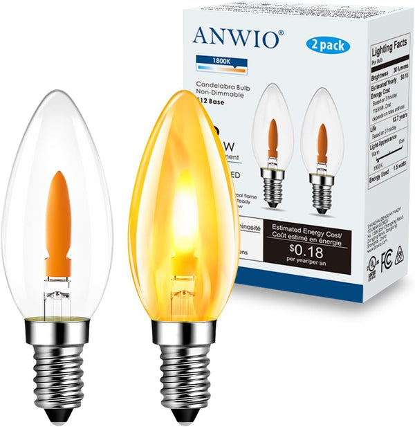 ANWIO Flicker Flame Light Bulbs 1.5W=3W, NonDimmable Flame Tip 1800K Warm Light
