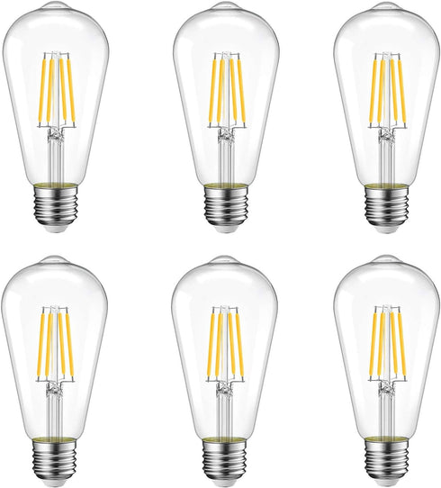 Dimmable Vintage Edison LED Bulb, Antique 40W Equivalent, E26 Light Bulb, 400 Lumens Warm White 2700K, Pack of 6