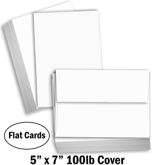 Set 5" 7", 100 lb 100 Pack Hamilco White Cardstock Paper with Envelope x Cover, Blank Index, Flash & Greeting Cards