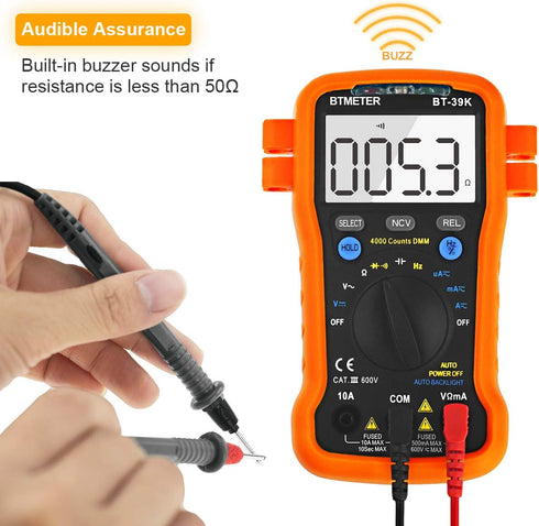 BTMETER BT-39K DVOM Multimeter with Case, 4000 Count Autoranging DMM for AC/DC Testing