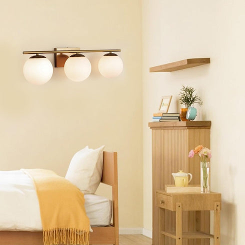 lxrnqcey 3-Light Bathroom Light Fixtures, Brushed Gold Vanity Light with Globe Milk Glass Shade, Modern Wall Sconces