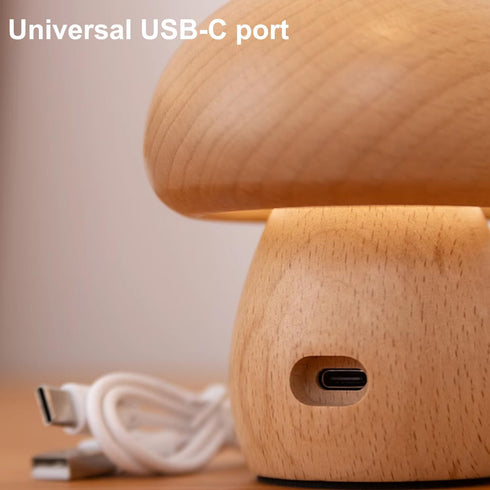 Wooden Mushroom Lamp, Portable Cordless Small Rechargeable Lamp, Stepless Dimming Night Light for Birthday Gifts.
