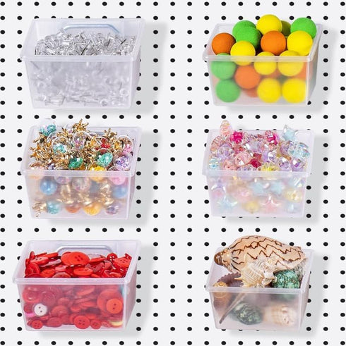 16pcs Black Pegboard Cups and Peg Hooks, Square Box Shape 1/4" 1/8" Cup Holder Accessories for Garage Craft Storage