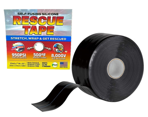 Rescue Tape, Self-Fusing Silicone Tape for Emergency Plumbing & Electrical Insulation, 1" x 36', Black