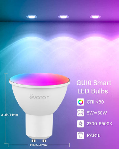 Avatar Controls GU10 Smart Bulb 2 Pack, Alexa Compatible, 50W Halogen Equivalent, 5W Dimmable Wi-Fi Track Light
