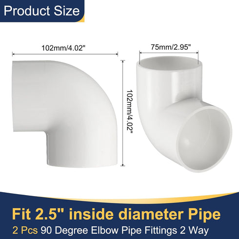 2pcs 2.5" 90 Elbow 2-Way 90 Elbow 2.5" uxcell Degree Pipe Fittings, Furniture Construction Grade Degree PVC Corner