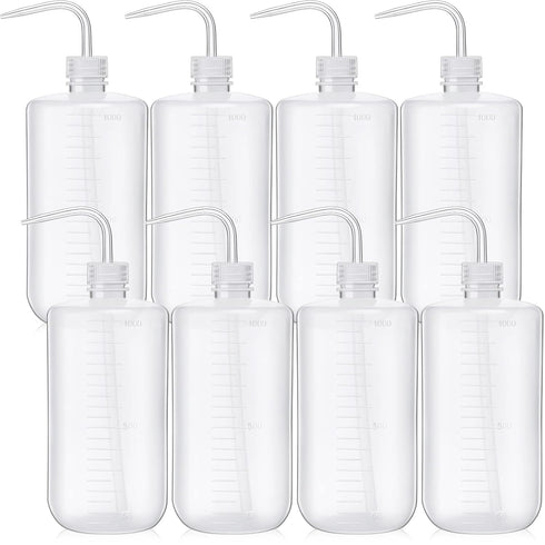 Mumufy 8 Pcs 1000 ml Plastic Squeeze Bottle, Safety Wash Bottles for Lab, Narrow Mouth and Scale for Cleaning