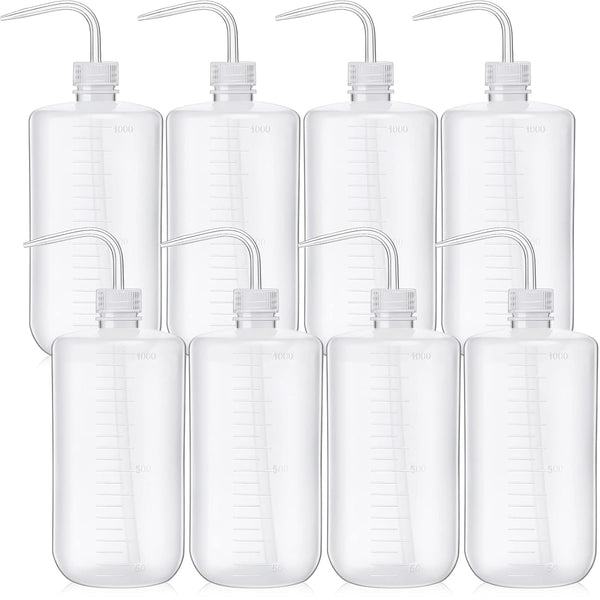 Mumufy 8 Pcs 1000 ml Plastic Squeeze Bottle, Safety Wash Bottles for Lab, Narrow Mouth and Scale for Cleaning
