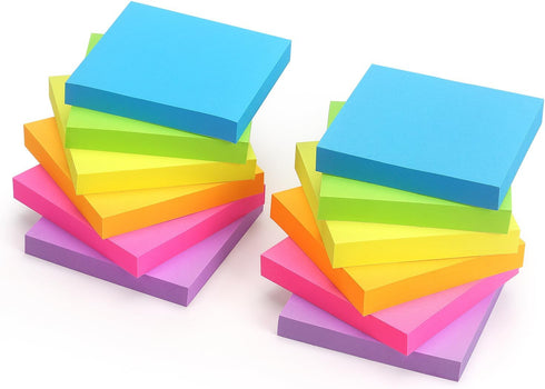 Early Buy Sticky Notes, 6 Bright Colors, 12 Pads, Self-Stick Notes 3 in x 3 in, 100 Sheets/Pad