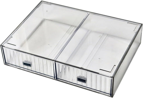 Desk Drawer Organizer, Stackable Plastic Storage for Office Supplies, Clear 2 Compartment Desk Organizer Box