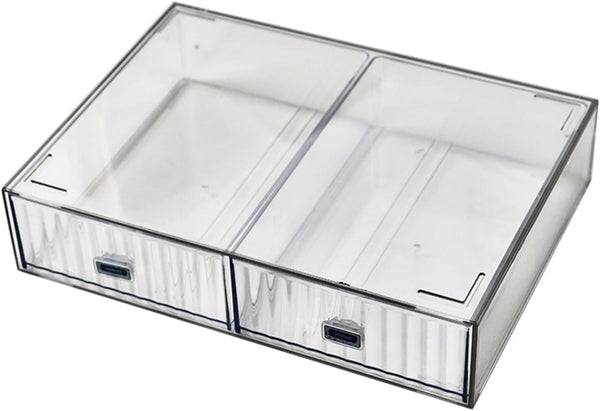 Desk Drawer Organizer, Stackable Plastic Storage for Office Supplies, Clear 2 Compartment Desk Organizer Box