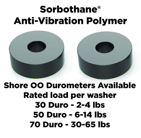 Isolate It Sorbothane Vibration Isolation Washer 70 Duro, 0.5" ID - 1.5" OD - 0.5" Thick, 4 Pack