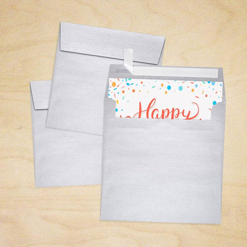 LUXPaper Square Invitation Envelopes, Peel & Press, 6" x 6", Silver Metallic, 80lb Text, 50 Qty