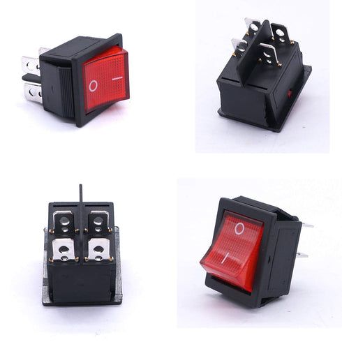 Taiss 5Pcs Rocker Switch, DPST ON/Off 4 Pin, 16A 250VAC/20A 125VAC with Red Light